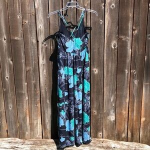 Floral Maxi Dress with Blue and Green Pattern